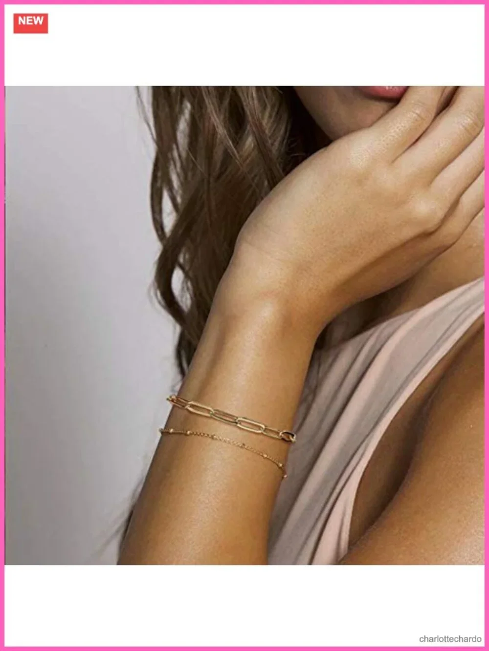 14K Gold Plated Adjustable Beaded Bracelets Women Layered